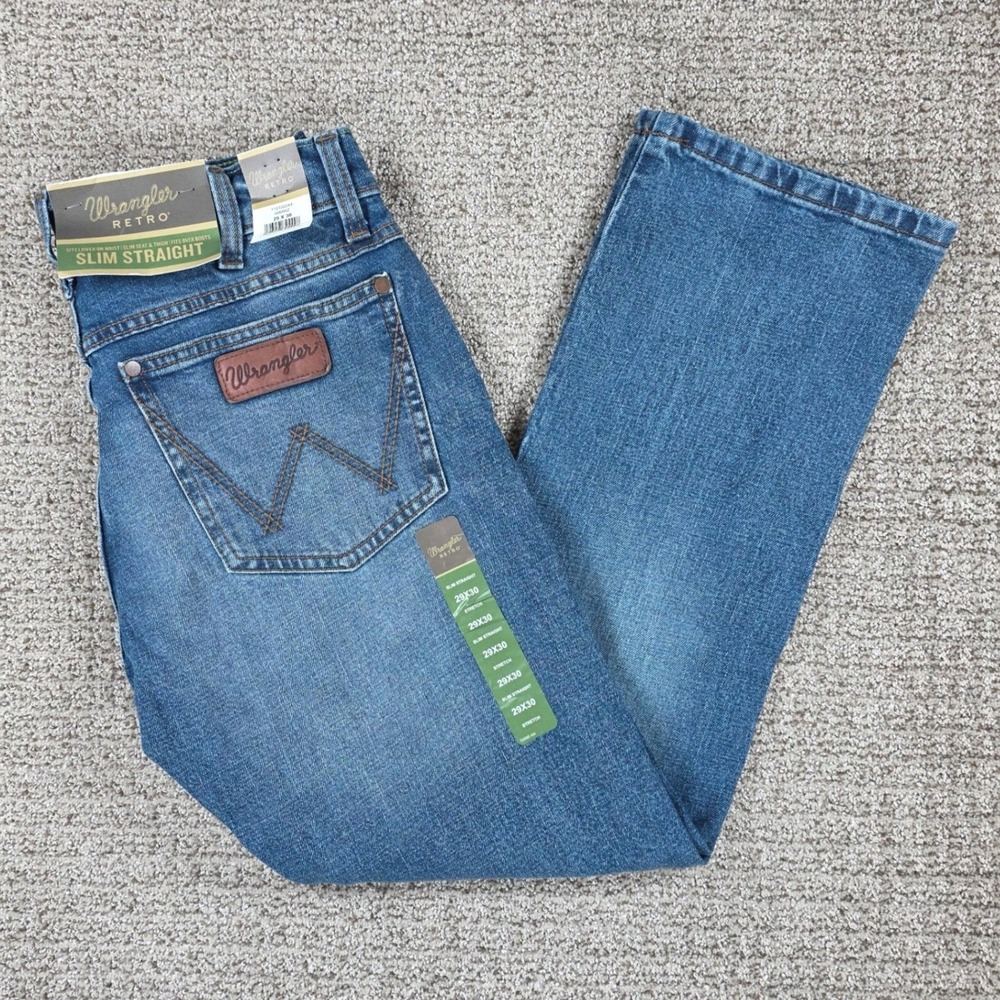 Wrangler Retro Mens Slim Straight Leg Jeans Blue Denim 29x30 NWT